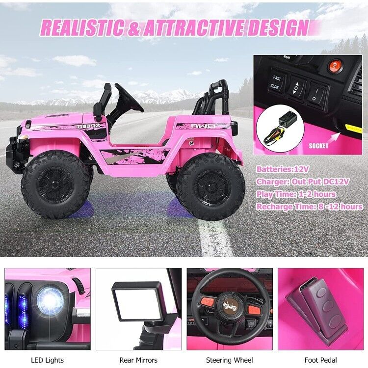 Load image into Gallery viewer, 12V Pink Electric Jeep Truck for Kids with 2.4G Remote Control
