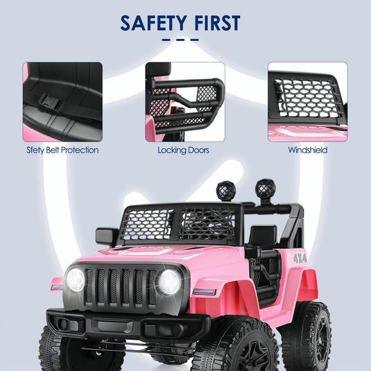 12V Pink Electric Kids Ride On Car with Remote Control - Battery Powered Toy Car