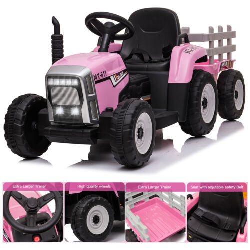 Load image into Gallery viewer, 12V Pink Electric Ride-On Tractor with Trailer Bucket for Kids
