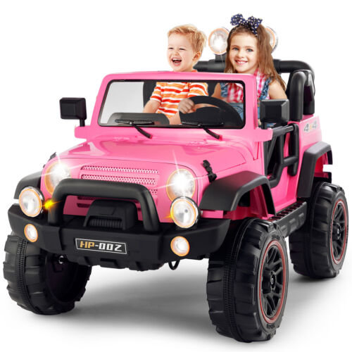 Load image into Gallery viewer, 12V Pink Kids Ride on Truck with MP3, LED Light, RC, and Cover - Black
