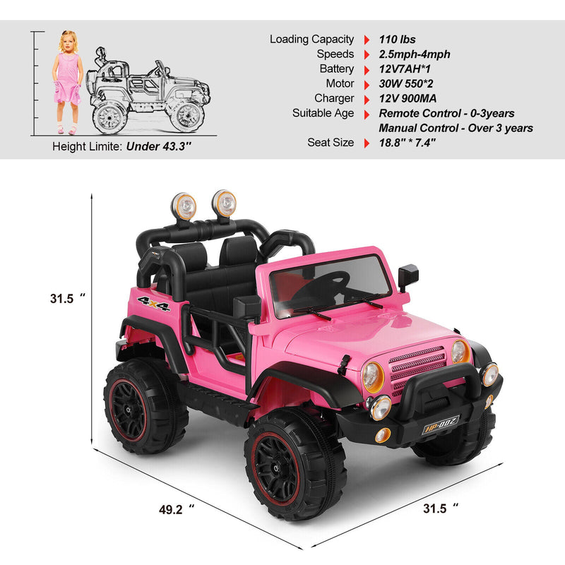 Load image into Gallery viewer, 12V Pink Kids Ride on Truck with MP3, LED Light, RC, and Cover - Black
