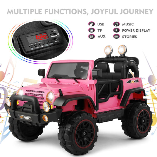12V Pink Kids Ride on Truck with MP3, LED Light, RC, and Cover - Black