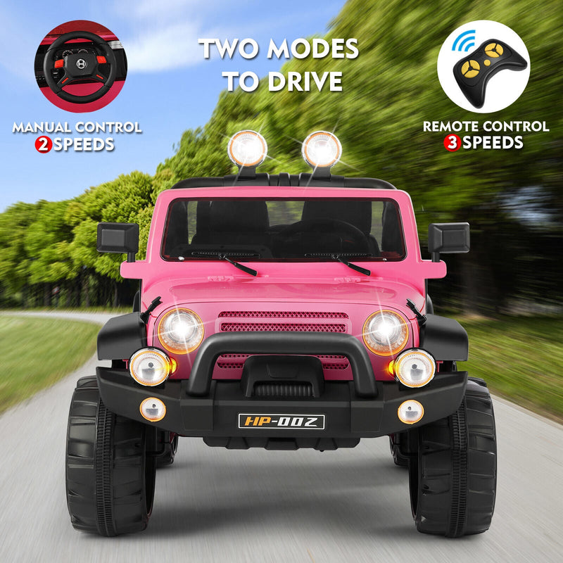 Load image into Gallery viewer, 12V Pink Kids Ride on Truck with MP3, LED Light, RC, and Cover - Black
