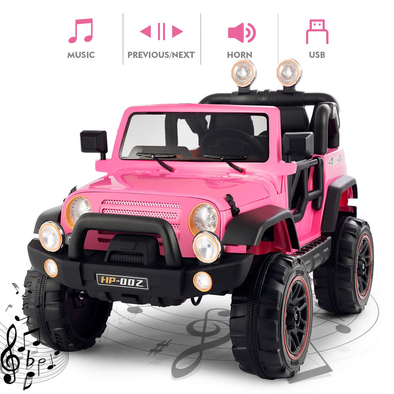 Load image into Gallery viewer, 12V Pink Kids Ride on Truck with MP3, LED Light, RC, and Cover - Black
