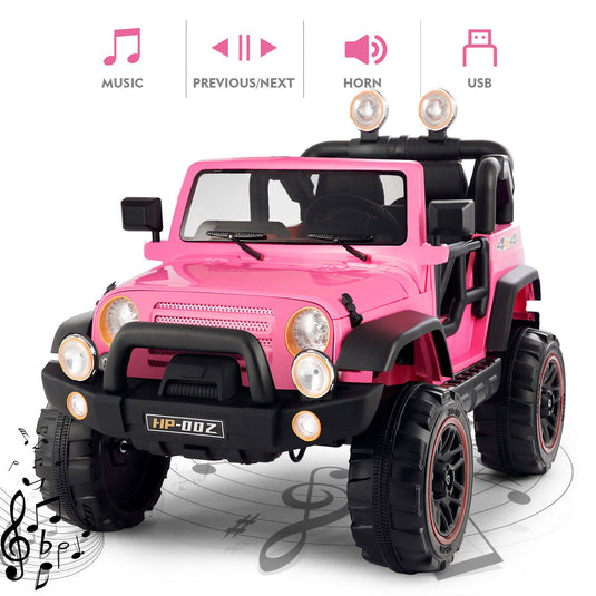 12V Pink Kids Ride on Truck with MP3, LED Light, RC, and Cover - Black
