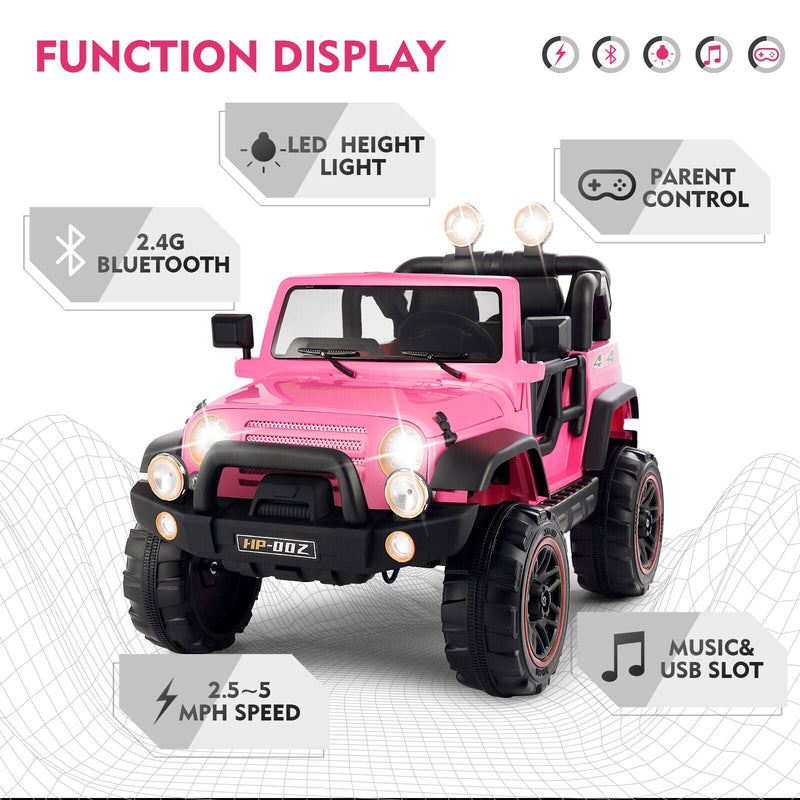 Load image into Gallery viewer, 12V Pink Kids Ride on Truck with MP3, LED Light, RC, and Cover - Black
