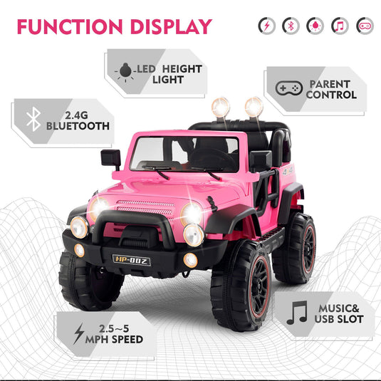 12V Pink Kids Ride on Truck with MP3, LED Light, RC, and Cover - Black