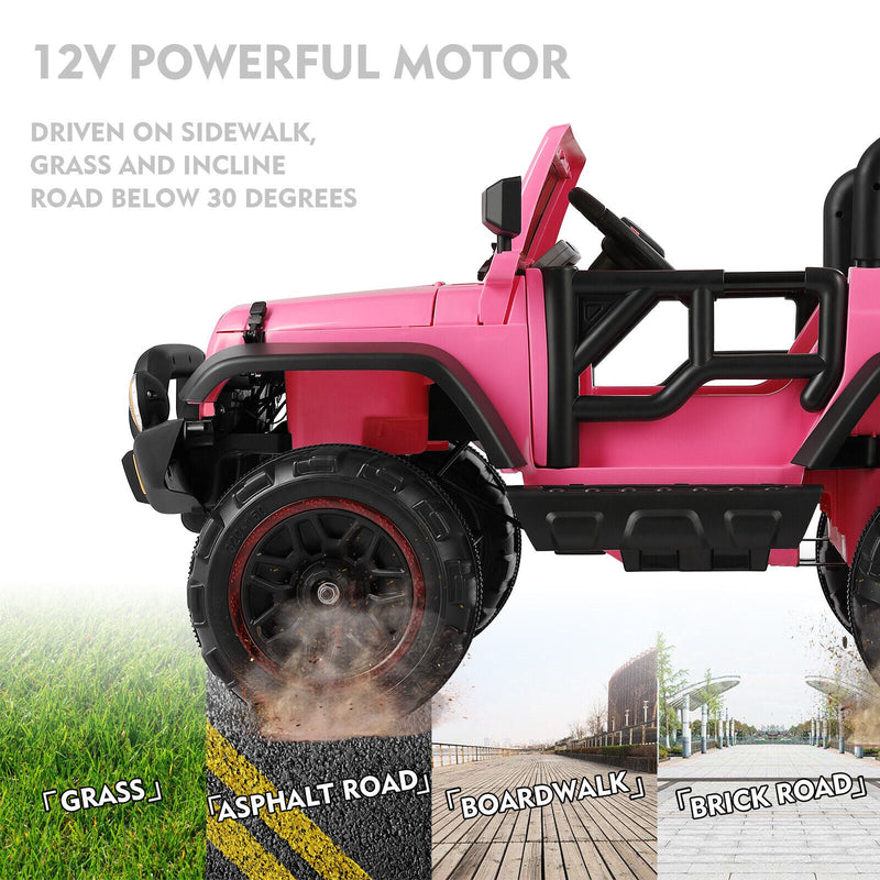 Load image into Gallery viewer, 12V Pink Kids Ride on Truck with MP3, LED Light, RC, and Cover - Black
