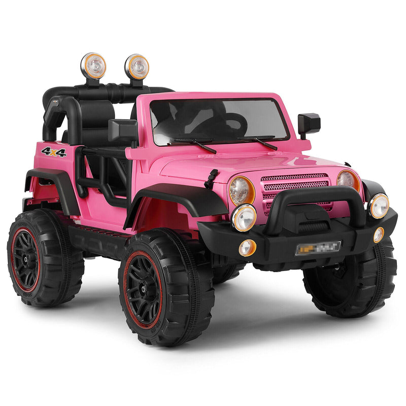 Load image into Gallery viewer, 12V Pink Kids Ride on Truck with MP3, LED Light, RC, and Cover - Black
