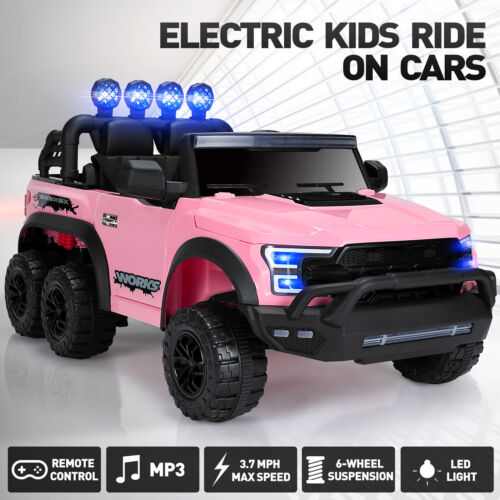 Load image into Gallery viewer, 12V Pink Kids Ride On Truck with RC, LED, MP3, and 6 Wheels

