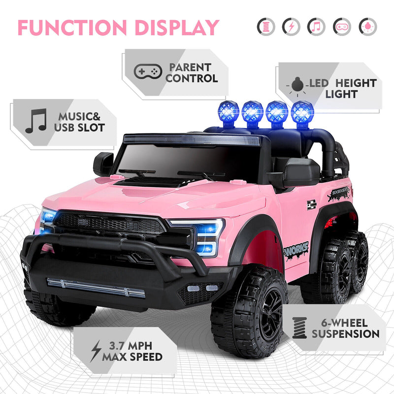 Load image into Gallery viewer, 12V Pink Kids Ride On Truck with RC, LED, MP3, and 6 Wheels
