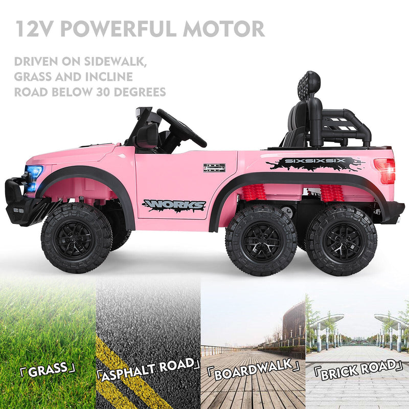 Load image into Gallery viewer, 12V Pink Kids Ride On Truck with RC, LED, MP3, and 6 Wheels
