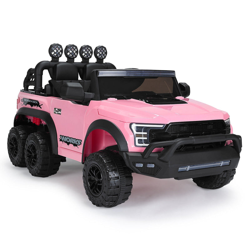 Load image into Gallery viewer, 12V Pink Kids Ride On Truck with RC, LED, MP3, and 6 Wheels

