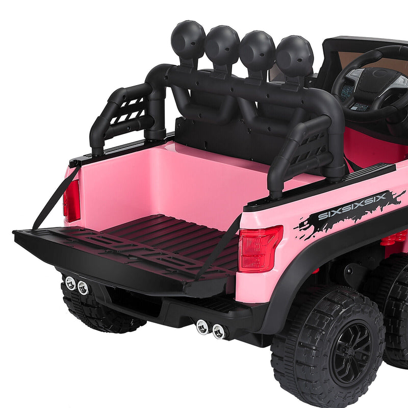 Load image into Gallery viewer, 12V Pink Kids Ride On Truck with RC, LED, MP3, and 6 Wheels
