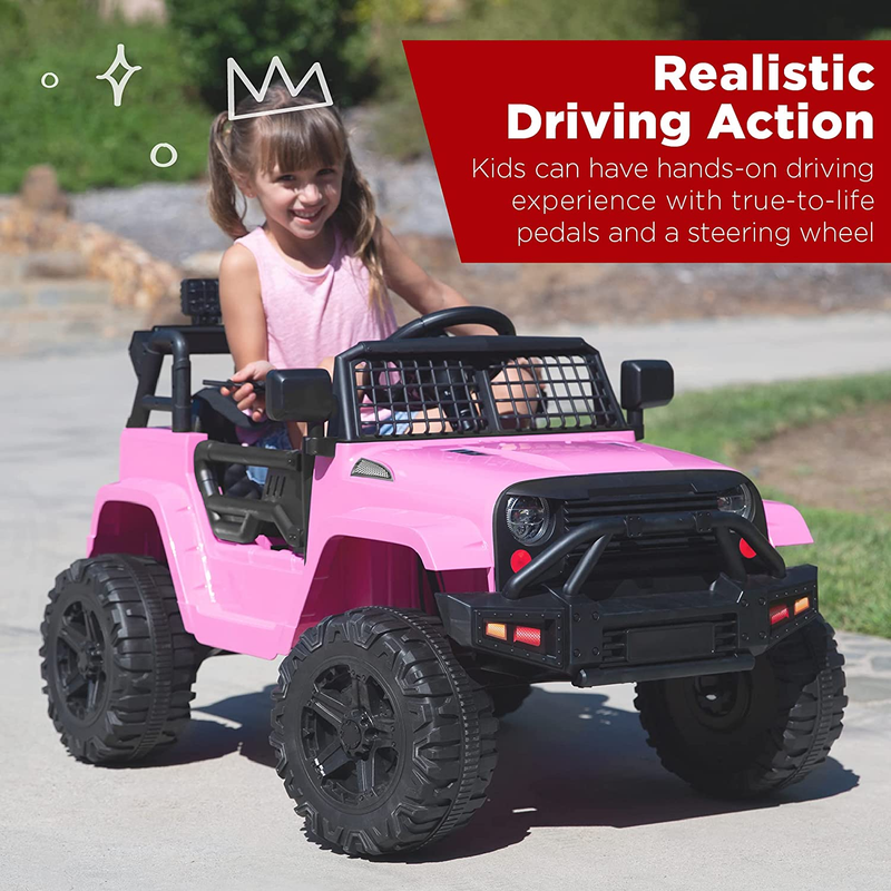 Load image into Gallery viewer, 12V Pink Ride-On Truck Toy Car with 3 Speeds and LED Lights for Kids
