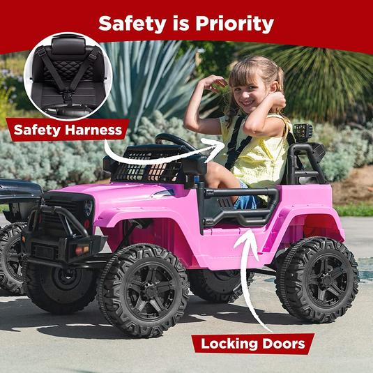 12V Pink Ride-On Truck Toy Car with 3 Speeds and LED Lights for Kids