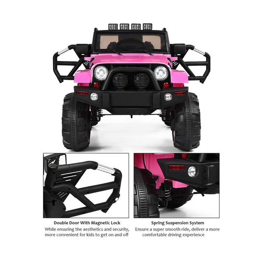 12V Pink Ride On Truck with Remote Control, MP3 Music, and LED Lights for Kids