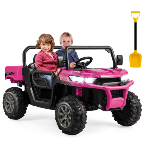 Load image into Gallery viewer, 12V Pink UTV Dump Truck Ride-On with Remote Control, Electric Dump Bed, and Shovel Attachment
