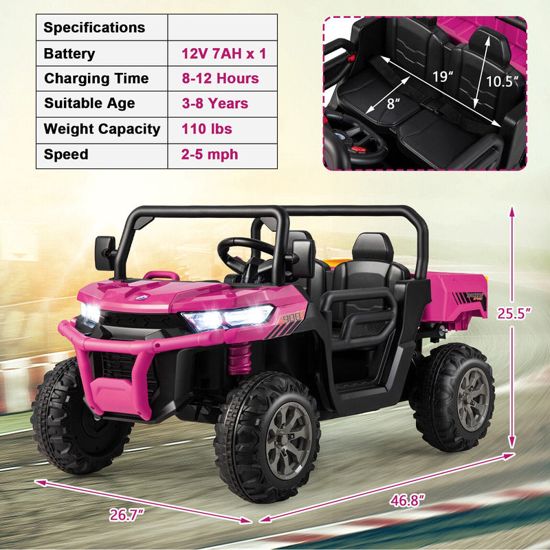 Load image into Gallery viewer, 12V Pink UTV Dump Truck Ride-On with Remote Control, Electric Dump Bed, and Shovel Attachment
