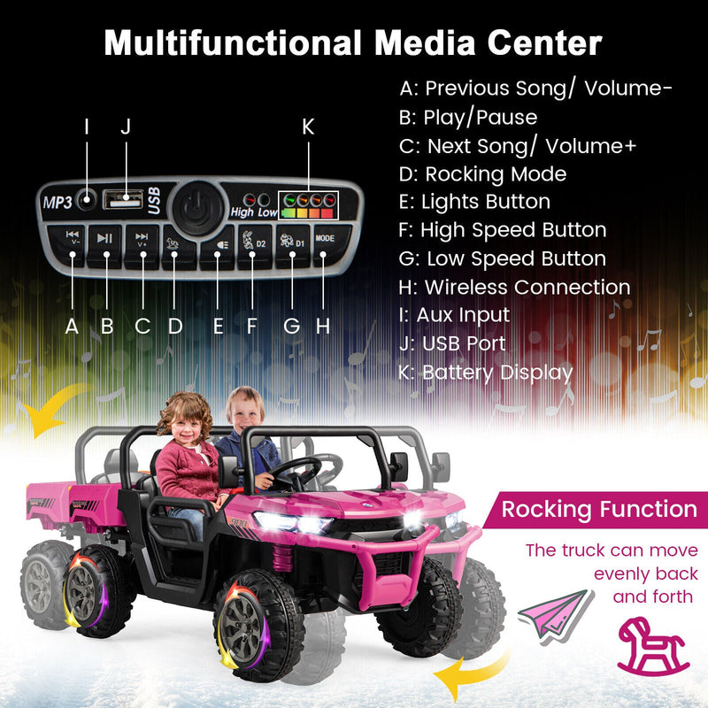 Load image into Gallery viewer, 12V Pink UTV Dump Truck Ride-On with Remote Control, Electric Dump Bed, and Shovel Attachment
