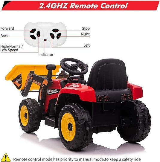 12V RC Excavator Ride-On Tractor with Music, Headlights, and Horn for Kids