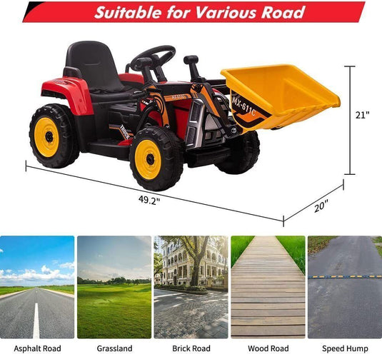 12V RC Excavator Ride-On Tractor with Music, Headlights, and Horn for Kids