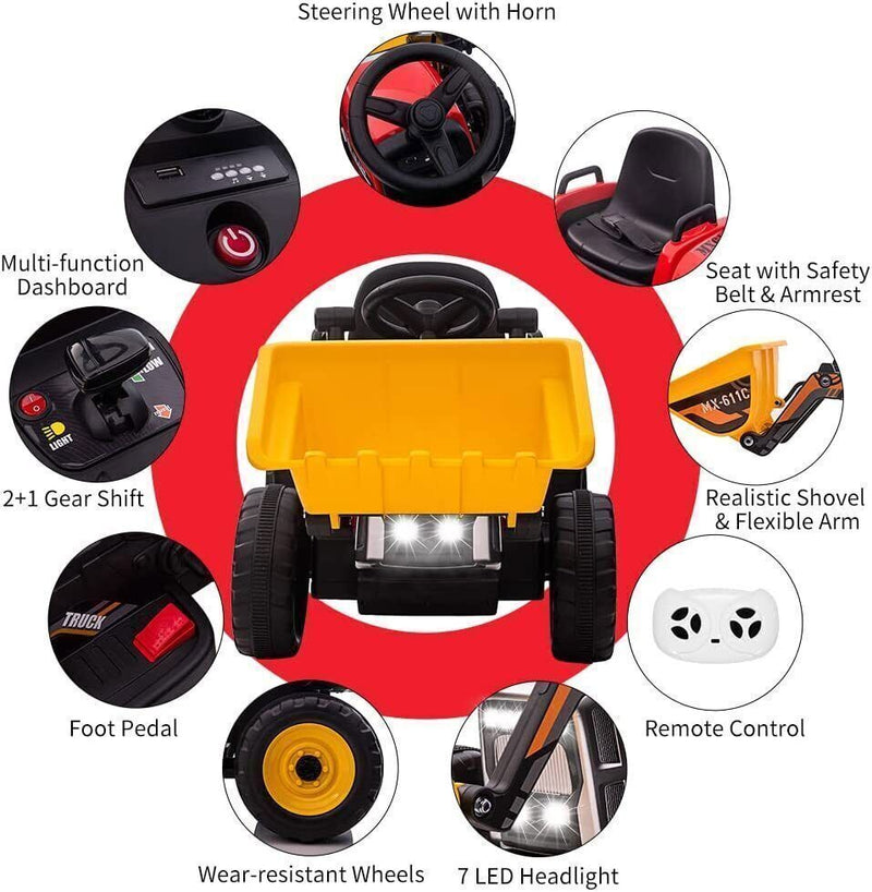 Load image into Gallery viewer, 12V RC Excavator Ride-On Tractor with Music, Headlights, and Horn for Kids

