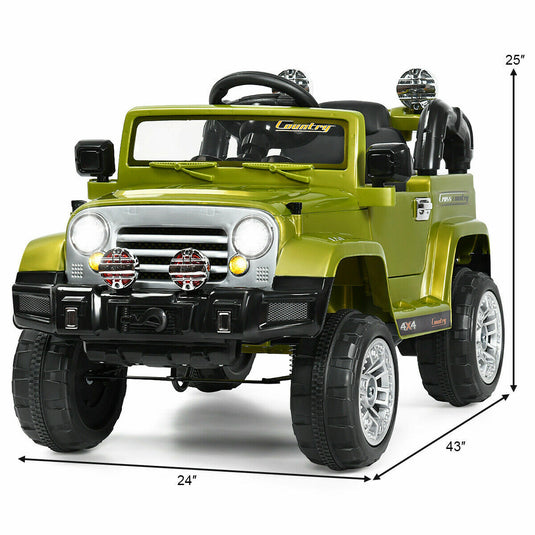 12V RC Remote Control Green Truck Car for Kids - Electric Ride On Toy