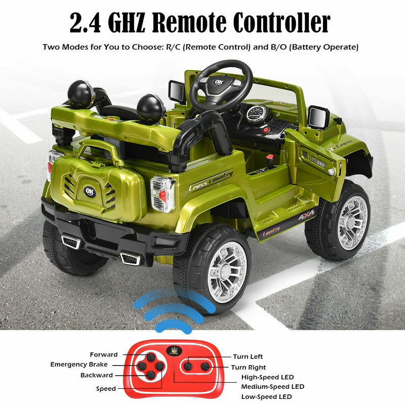 Load image into Gallery viewer, 12V RC Remote Control Green Truck Car for Kids - Electric Ride On Toy
