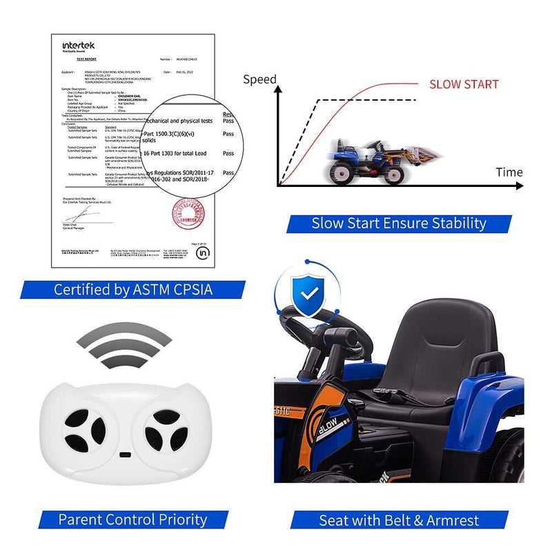 Load image into Gallery viewer, 12V Remote Control Excavator Ride-On Car for Kids with EVA Tires - Blue
