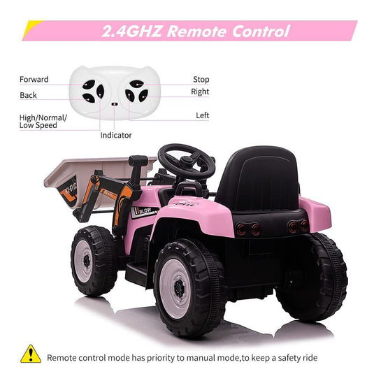 12V Remote Control Excavator Ride-On Car for Kids with EVA Tires - Pink