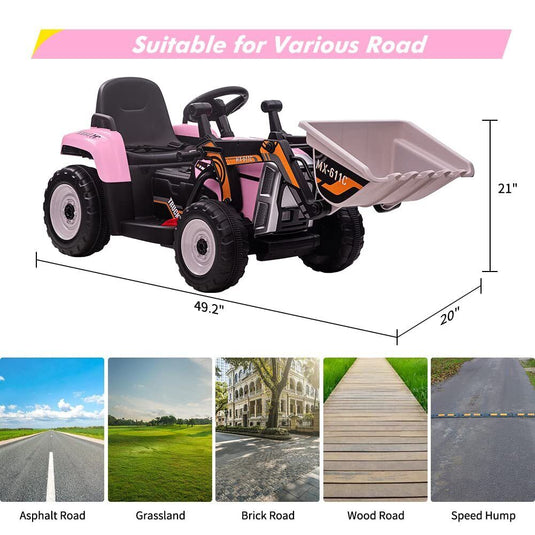 12V Remote Control Excavator Ride-On Car for Kids with EVA Tires - Pink