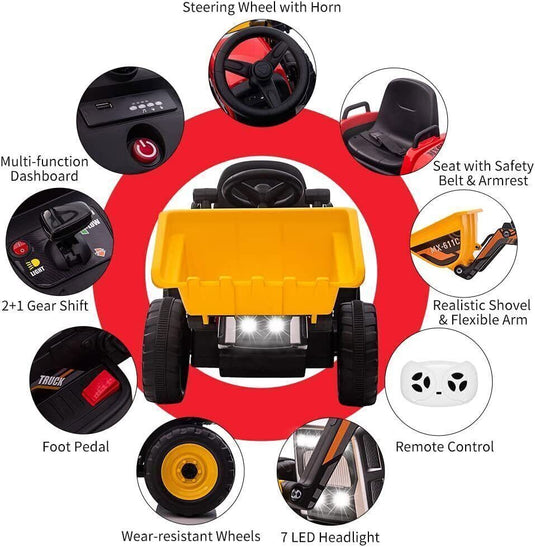 12V Remote Control Excavator Ride-On Toy for Kids - Perfect Christmas Gift!