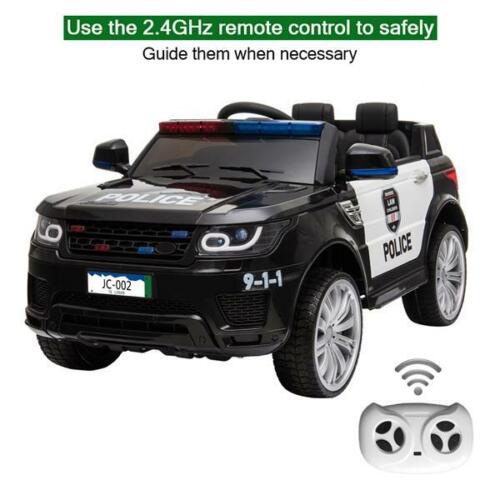 12V Remote Control Police SUV Ride-On Car with LED Lights, Music, and Horn for Kids
