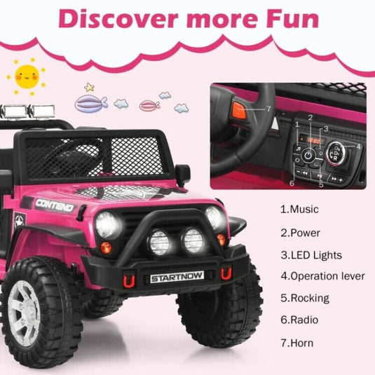 12V Remote Control Ride-On Truck with LED Lights, Music, and Double Doors - 2 Seater