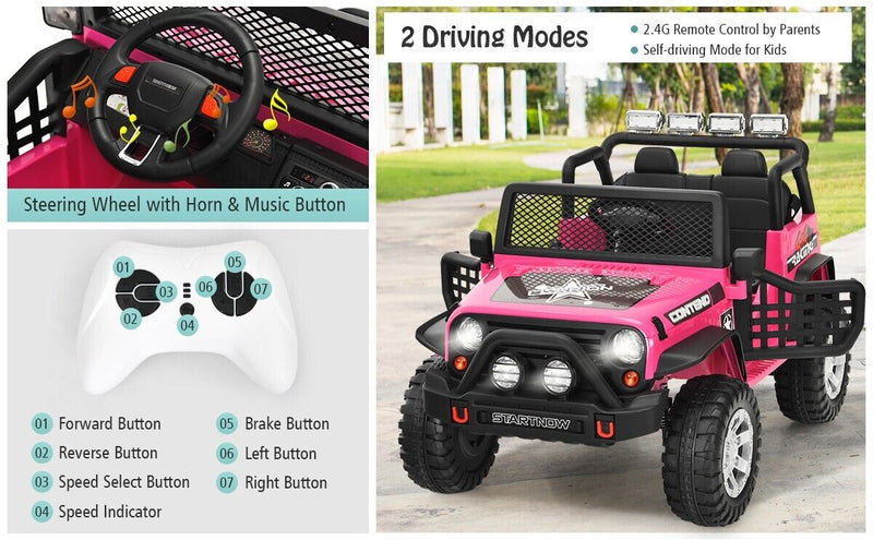 Load image into Gallery viewer, 12V Remote Control Ride-On Truck with LED Lights, Music, and Double Doors - 2 Seater
