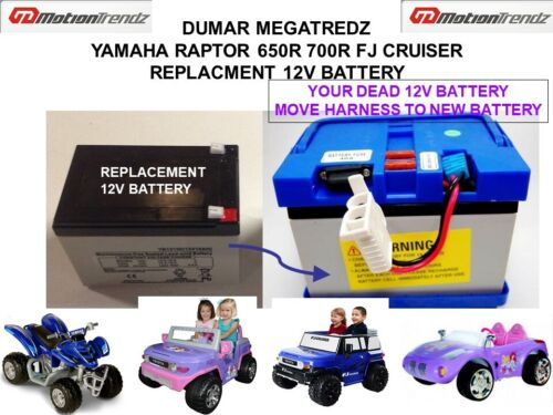 12V Replacement Battery for Dumar Megatredz Yamaha Raptor 650R, 700R, and FJ Cruiser