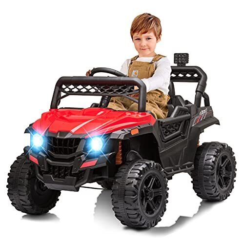 Load image into Gallery viewer, 12V Ride On Car Truck Toy with LED Lights, Music, and Seat Belt - Perfect Xmas Gift for Kids with Remote Control
