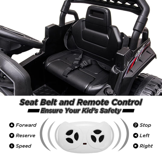 12V Ride On Car Truck Toy with LED Lights, Music, and Seat Belt - Perfect Xmas Gift for Kids with Remote Control