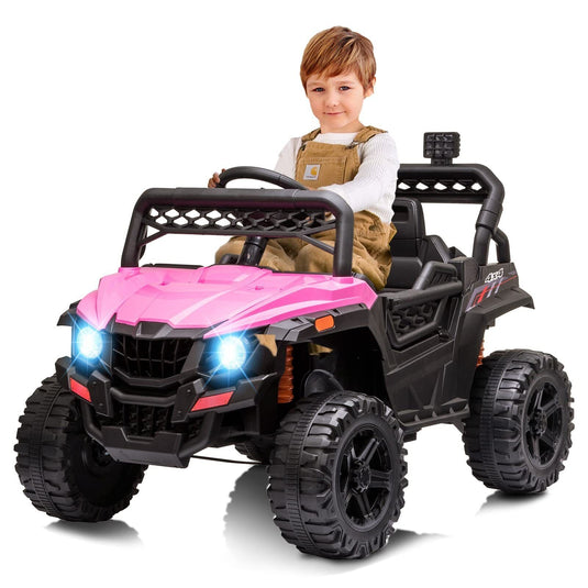 12V Ride On Car Truck Toy with LED Lights, Music, and Seat Belt - Perfect Xmas Gift for Kids with Remote Control