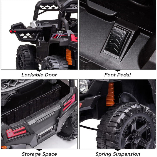 12V Ride-On Car Truck Toy with Remote Control, LED Lights, USB & AUX Ports, and Music Player