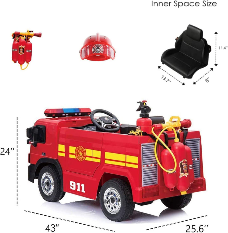Load image into Gallery viewer, 12V Ride-On Fire Truck Toy Car with Remote Control for Kids Ages 3-6
