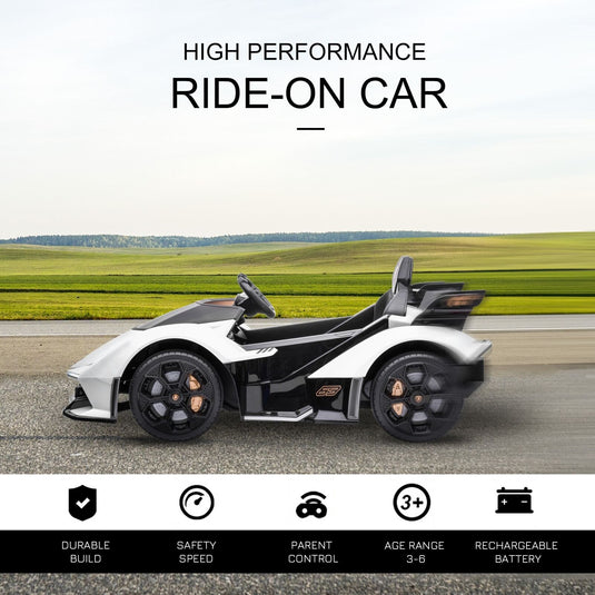 12V White Lamborghini GT Kids Ride-On Sports Car with Remote Control