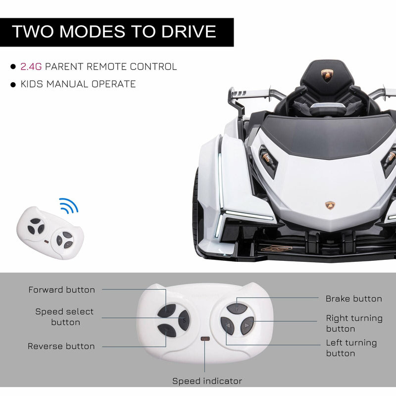 Load image into Gallery viewer, 12V White Lamborghini GT Kids Ride-On Sports Car with Remote Control
