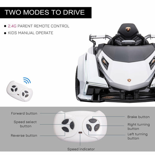 12V White Lamborghini GT Kids Ride-On Sports Car with Remote Control