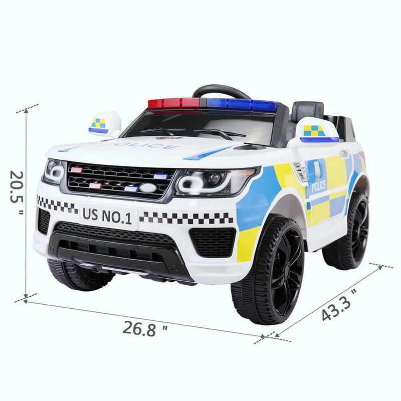 Load image into Gallery viewer, 12V White Police Car Ride-On for Kids with Bluetooth Remote Control and LED Lights
