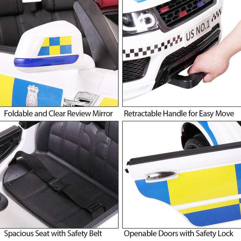 Load image into Gallery viewer, 12V White Police Car Ride-On for Kids with Bluetooth Remote Control and LED Lights
