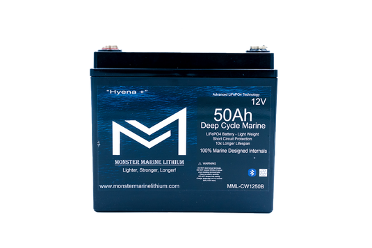12v 50Ah Deep Cycle Lithium Marine Battery "Hyena" - Bluetooth - MML-CW1250B