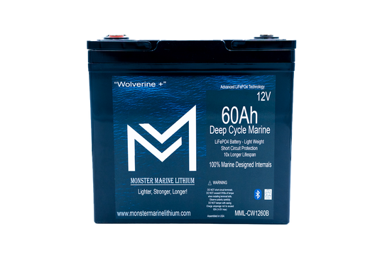12v 60Ah Deep Cycle Lithium Marine Battery "Wolverine" - Bluetooth - MML-1260B