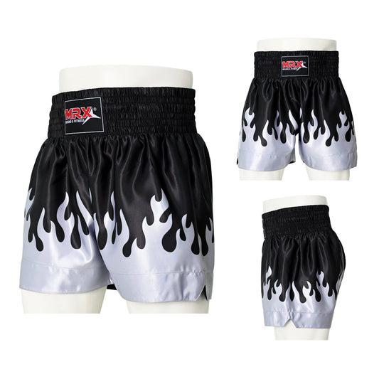 MRX Mens Womens Muay Thai Shorts Kickboxing Fighting Shorts Blue Black Red Flame